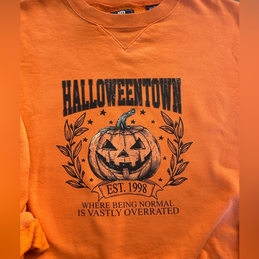 GAP Retro Vintage Orange Repurposed Halloweentown Sweatshirt Oversized - Picture 5 of 12
